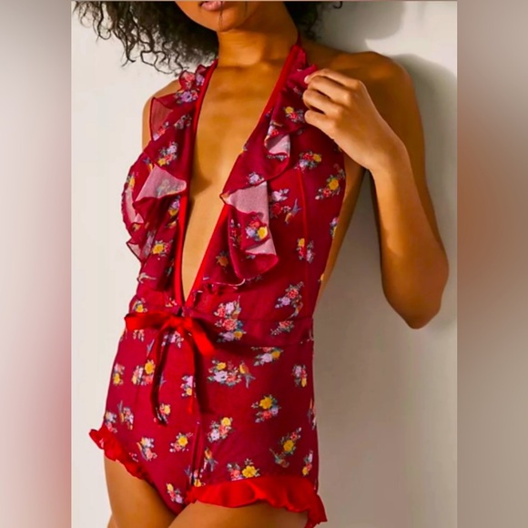 💐NWOT! Free People x HAH Floral Ruffle Bodysuit Lingerie - Picture 2 of 4